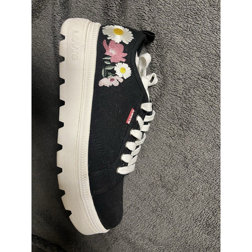 Levi's Men's Canvas Floral Lace-Up Sneakers Black/White Rubber Sole US 8.5